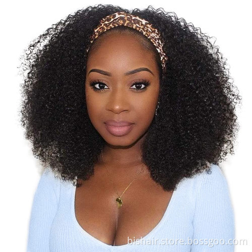 The headband wig is suitable for women's African curly real hair wig without glue and without front lace wig natural color